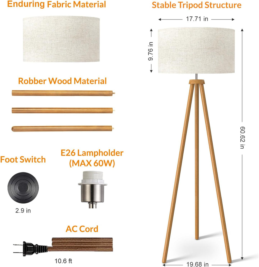 LEPOWER Wood Tripod Floor Lamp, Mid Century Standing Lamp for Living Room