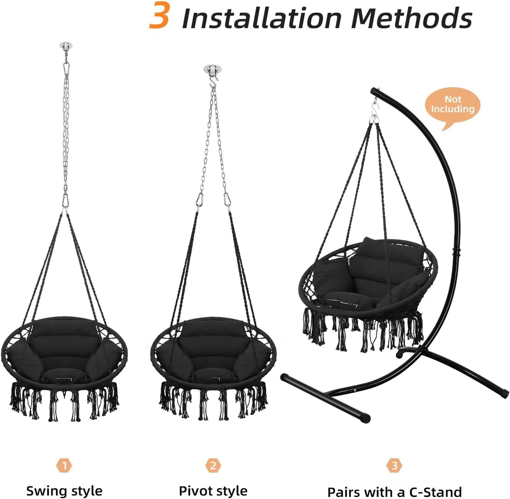 Goutime Hammock Swing Chair Macrame Boho Hanging Chairs Black