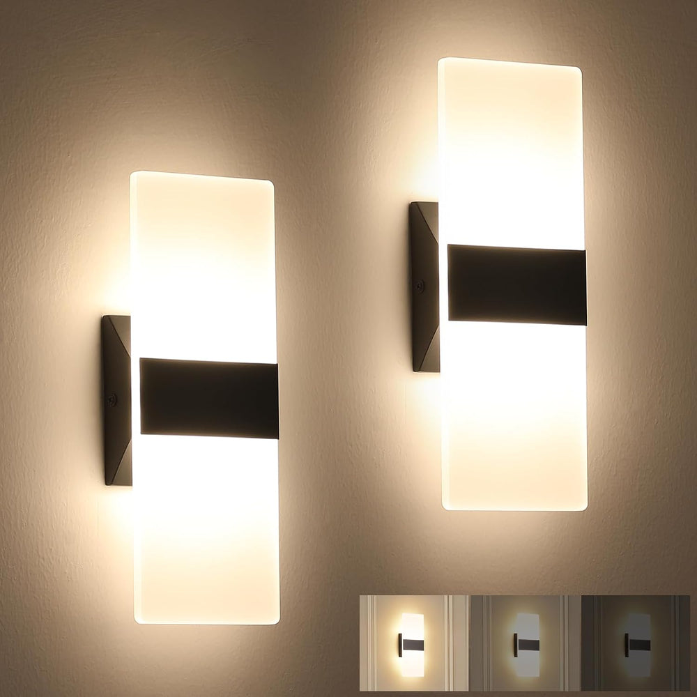 Modern Dimmable LED Wall Sconce Set of 2, Black Hardwired Light Fixture