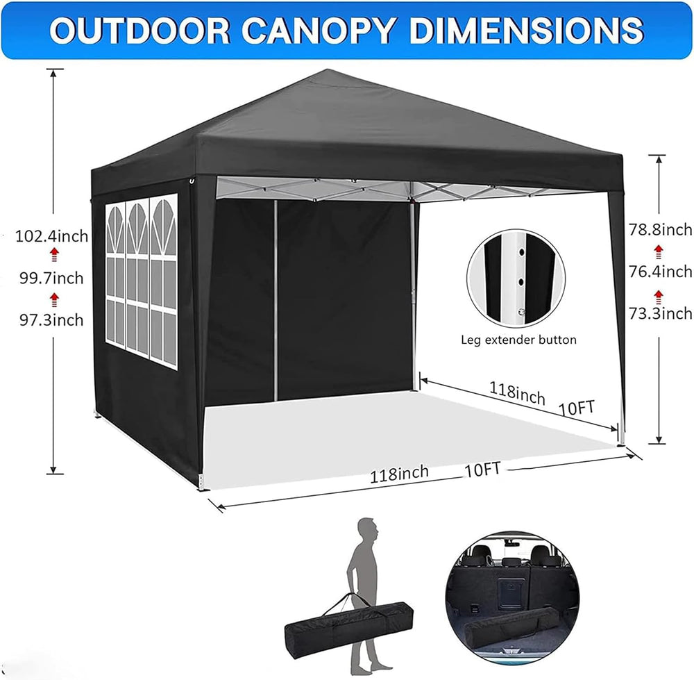 10X10 Pop Up Canopy Tent with 4 Removable Sidewalls, 1-Person Setup Canopy Te...