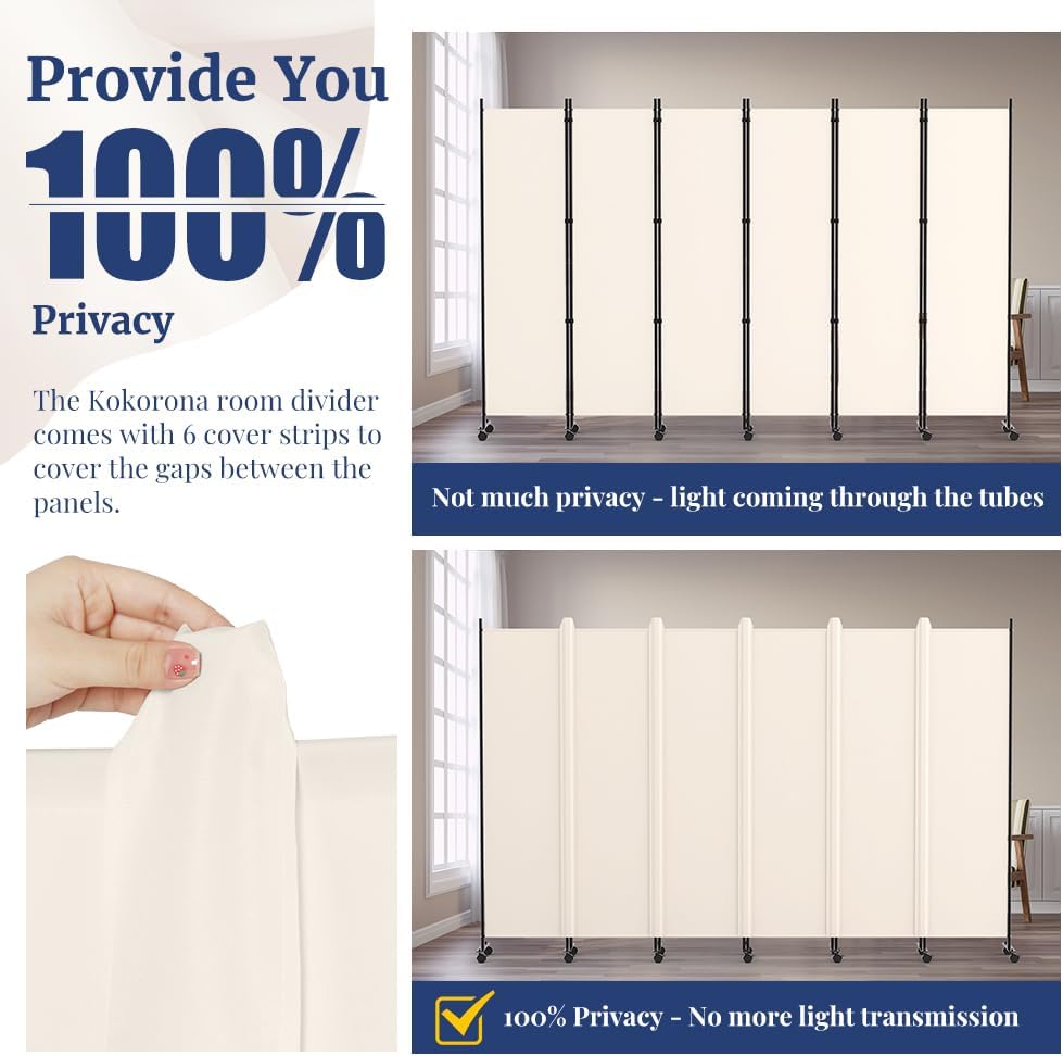 Kokorona 6 Panel Room Divider, 6FT Tall Rolling Privacy Screen with Lockable ...