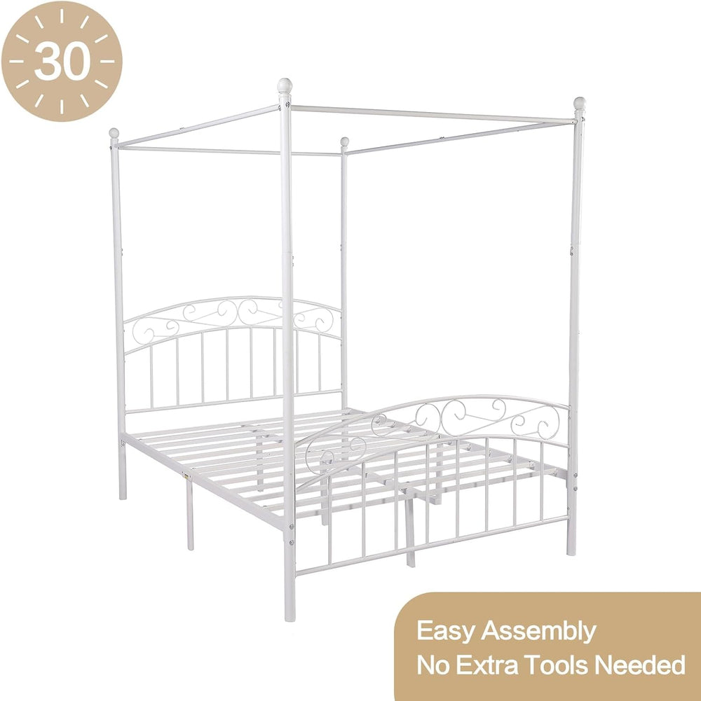 alazyhome Metal Canopy Bed Frame Full Size with Headboard & Footboard