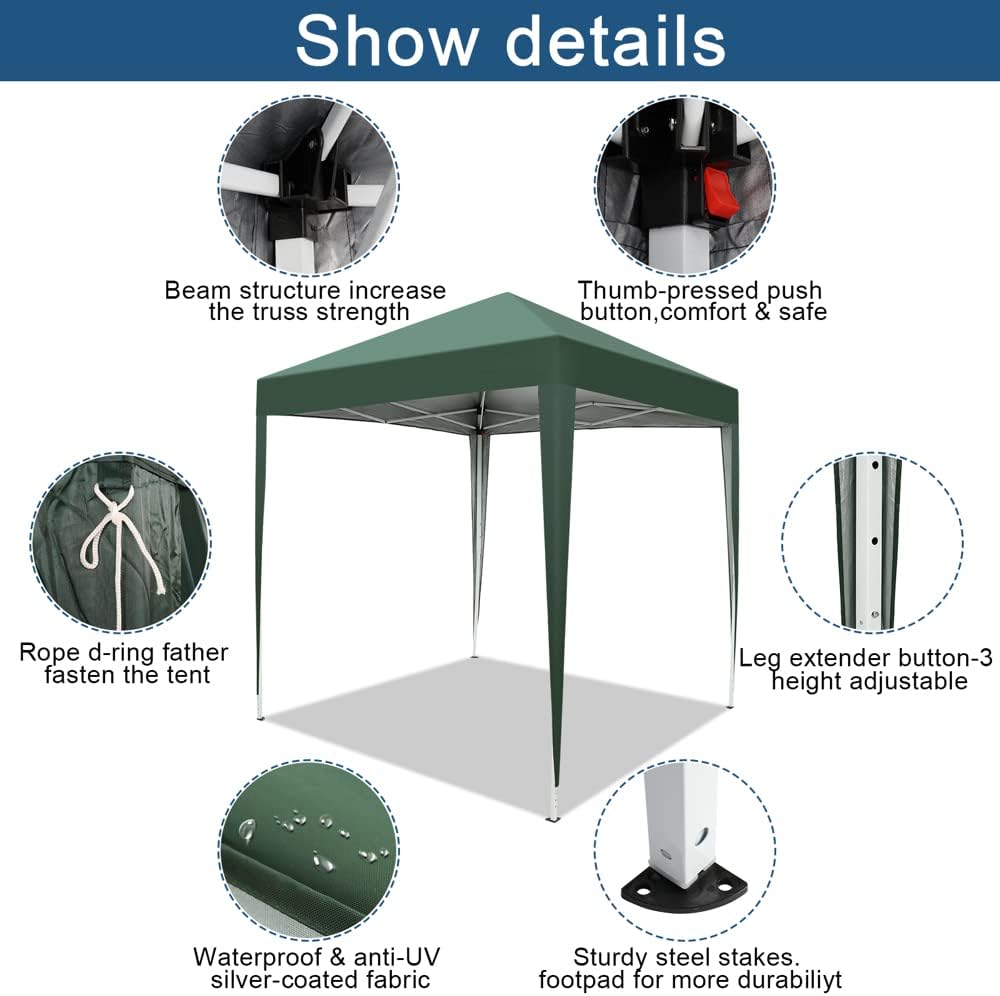 Outvita 6.5x6.5ft Pop Up Canopy Tent with Carry Bag Green