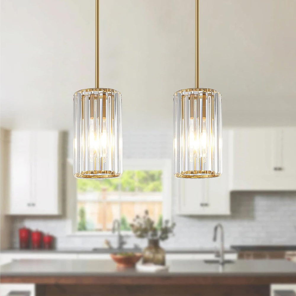 Gold Modern Crystal Pendant Lights Hanging Light Fixture, 2 Pack Pendant Ligh...