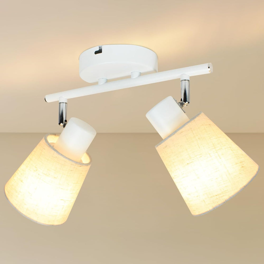 HiBay 2-Light White Track Lighting Ceiling, Linen Shade Spotlight, E26