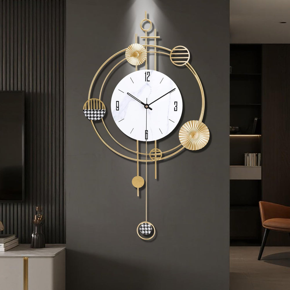 Wall Clock for Living Room, Silent Quality Quartz Battery Operated with Pendu...