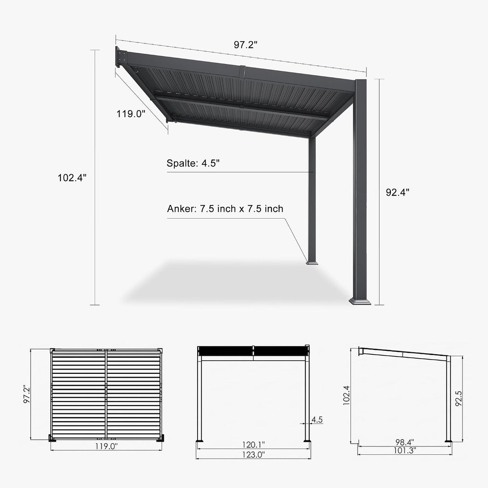 PURPLE LEAF Wall Mounted Pergola 8' x 10' Louvered Pergola, Aluminum ...