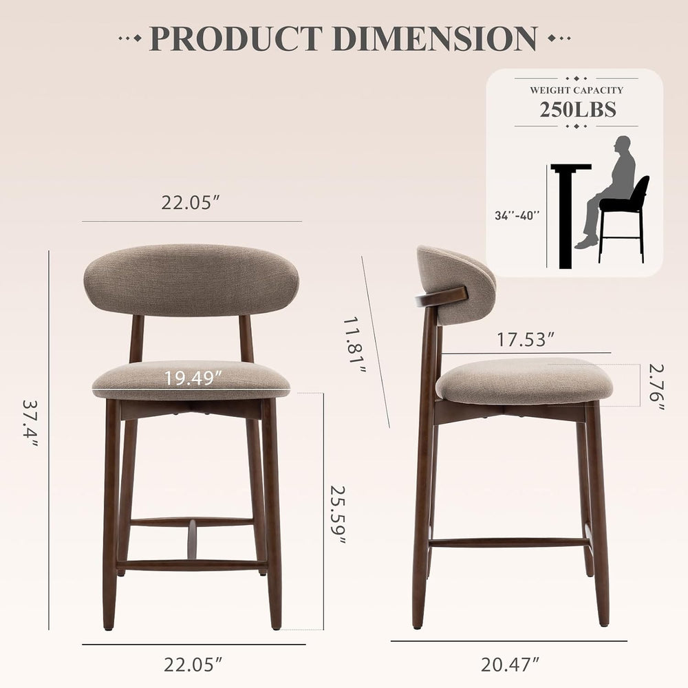 COLAMY Bar Stools Set of 2, Counter Height BarStools with Back, Mid Century M...