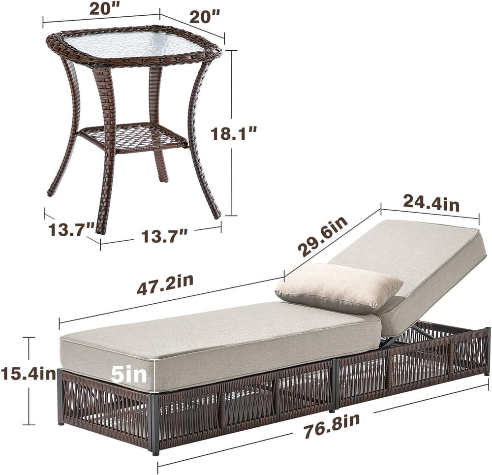 Luxury Outdoor Chaise Lounge Chairs of 4 with 5 Inch Thick Cushions and Side ...