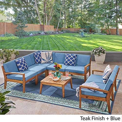 GDFStudio Noble House Grenada Outdoor Acacia Wood 7 Seater Sectional Sofa Set...
