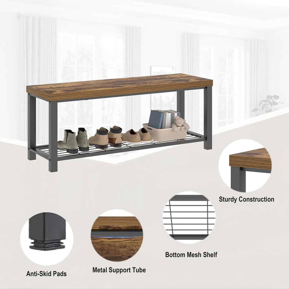 EXCEFUR Entryway Bench, Modern Wood and Metal Storage Bench for Hallway Front...