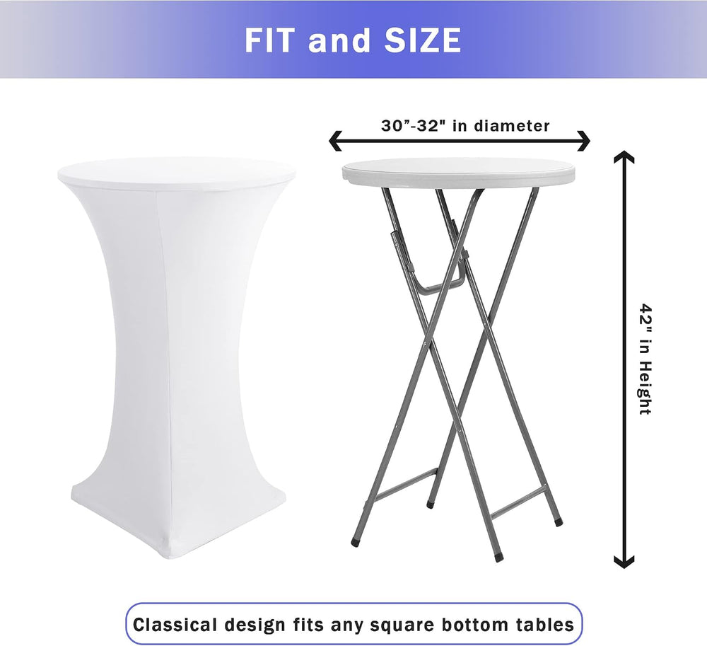 Spandex White Cocktail Table Covers for 30-32 Inch High Top Pub 4 Pack