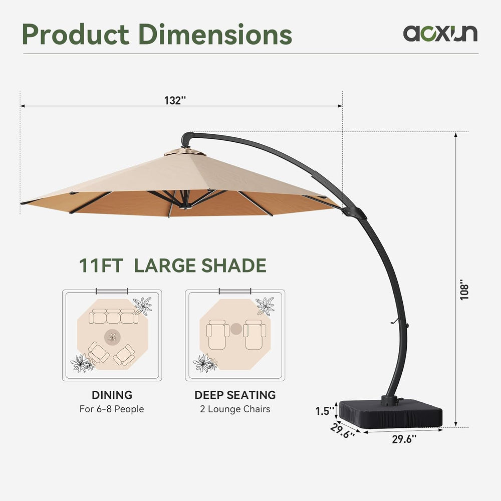 Aoxun 11 FT Cantilever Umbrella, Patio Large Aluminum Offset Umbrella Windpro...
