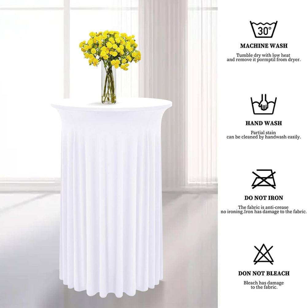 8 Packs White Round Cocktail Table Skirt 32"x 43"
