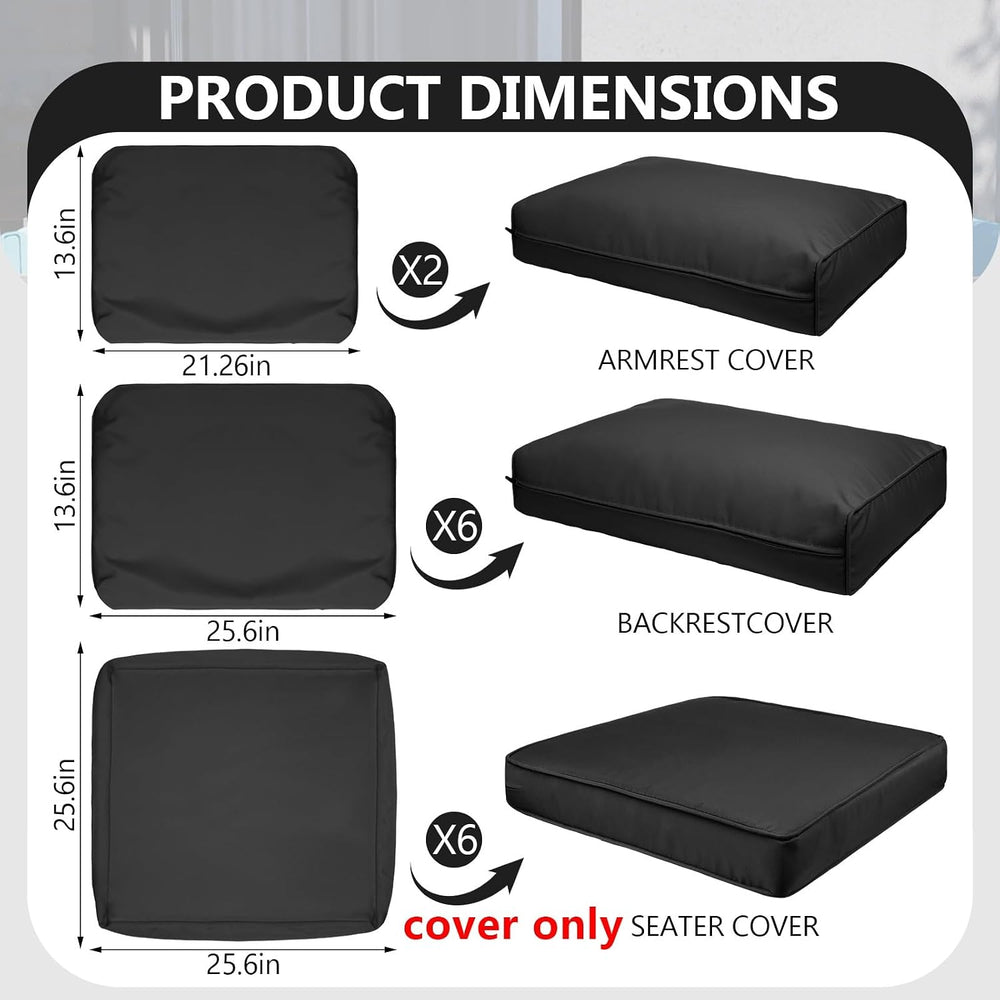 14 Piece Outdoor Patio Waterproof Cushion Covers, Fits 6-Seat Wicker Rattan S...