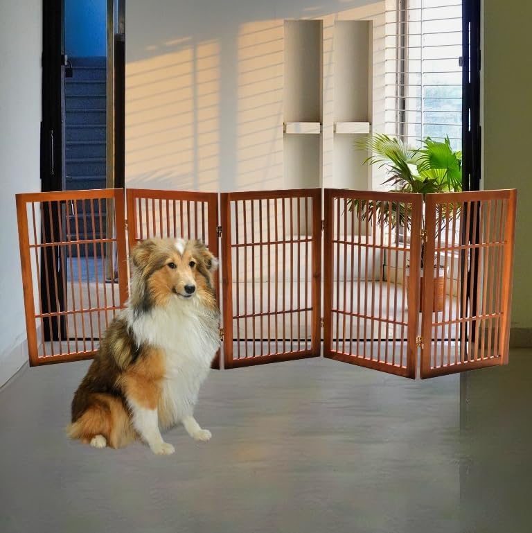 Urnporium Pet Dog Gate Freestanding, Strong Durable Folding Wooden Fence, Por...