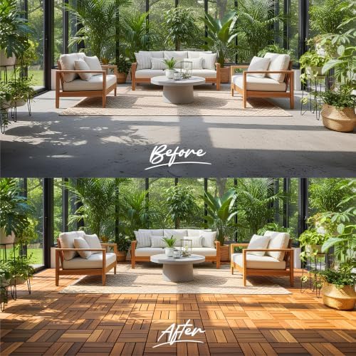 Acacia Wood Interlocking Deck Tiles, Patio & Backyard Tile, 12 in, 9 PCS