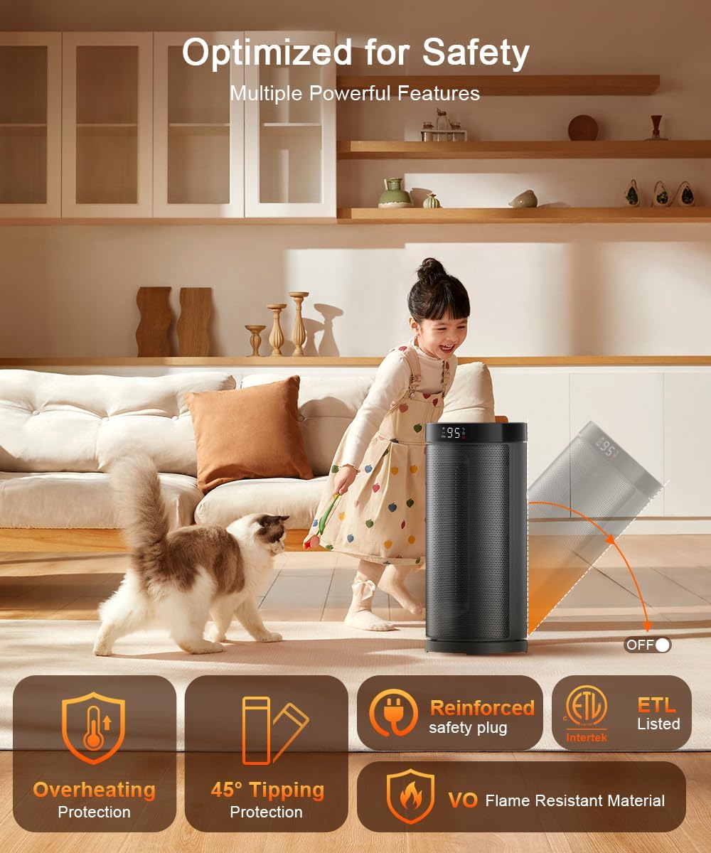 Sunnote Space Heater for Indoor Use, Portable Heater with 80°Oscillating