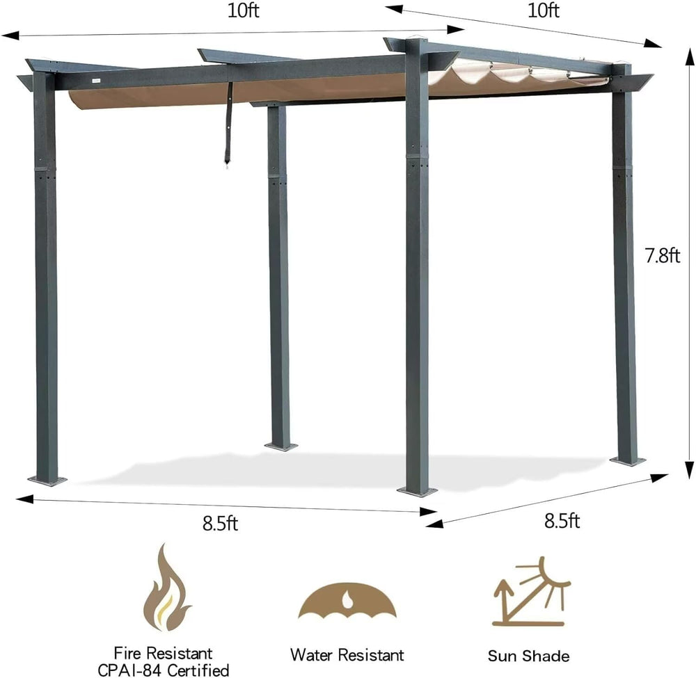 Domi Outdoor Living 10’ X 10’ Outdoor Retractable Pergola with Weather-Resist...
