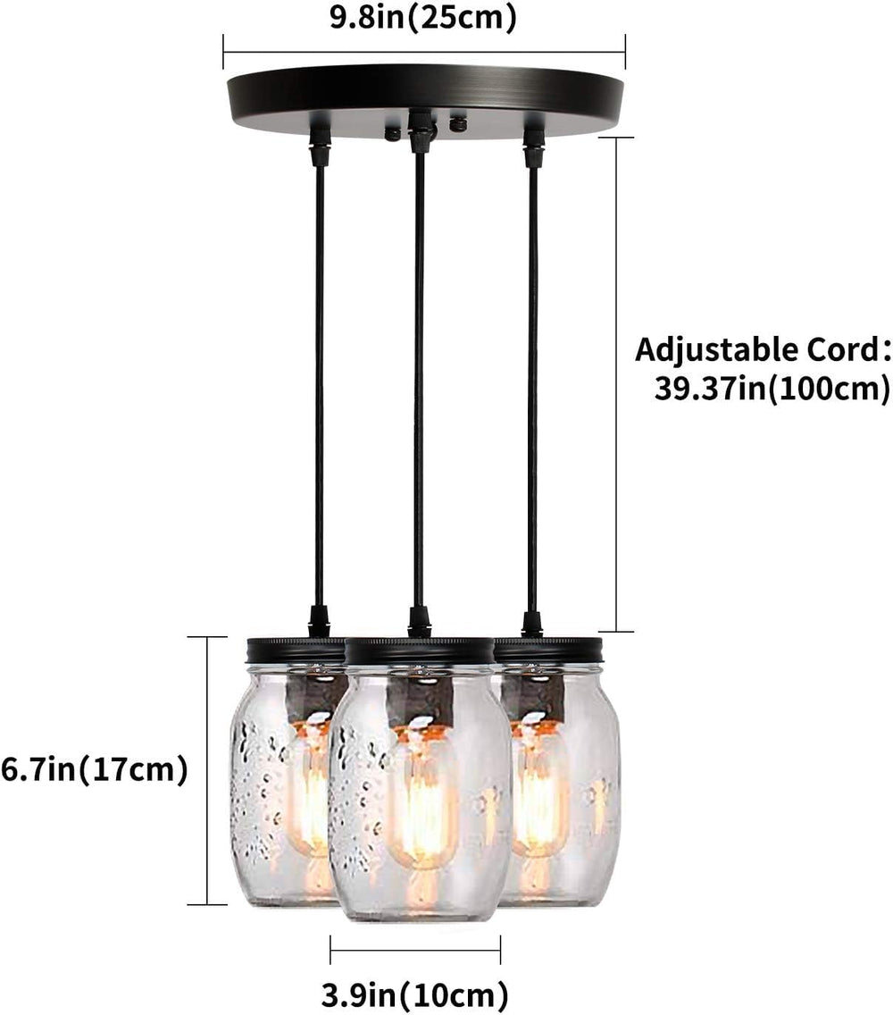 3-Light Pendant Lighting: Glass Mason Jar Light Fixtures