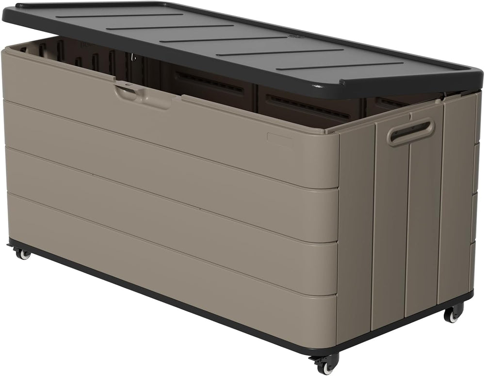 ZZM 110 Gallon Outdoor Deck Box with Wheels, Waterproof Resin Storage Cabinet...