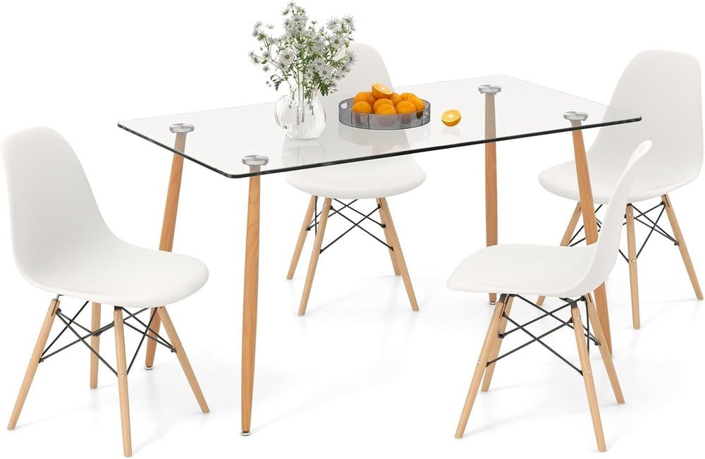 Tangkula Dining Table Set for 4, Modern Kitchen Table and Chairs, Glass Table...