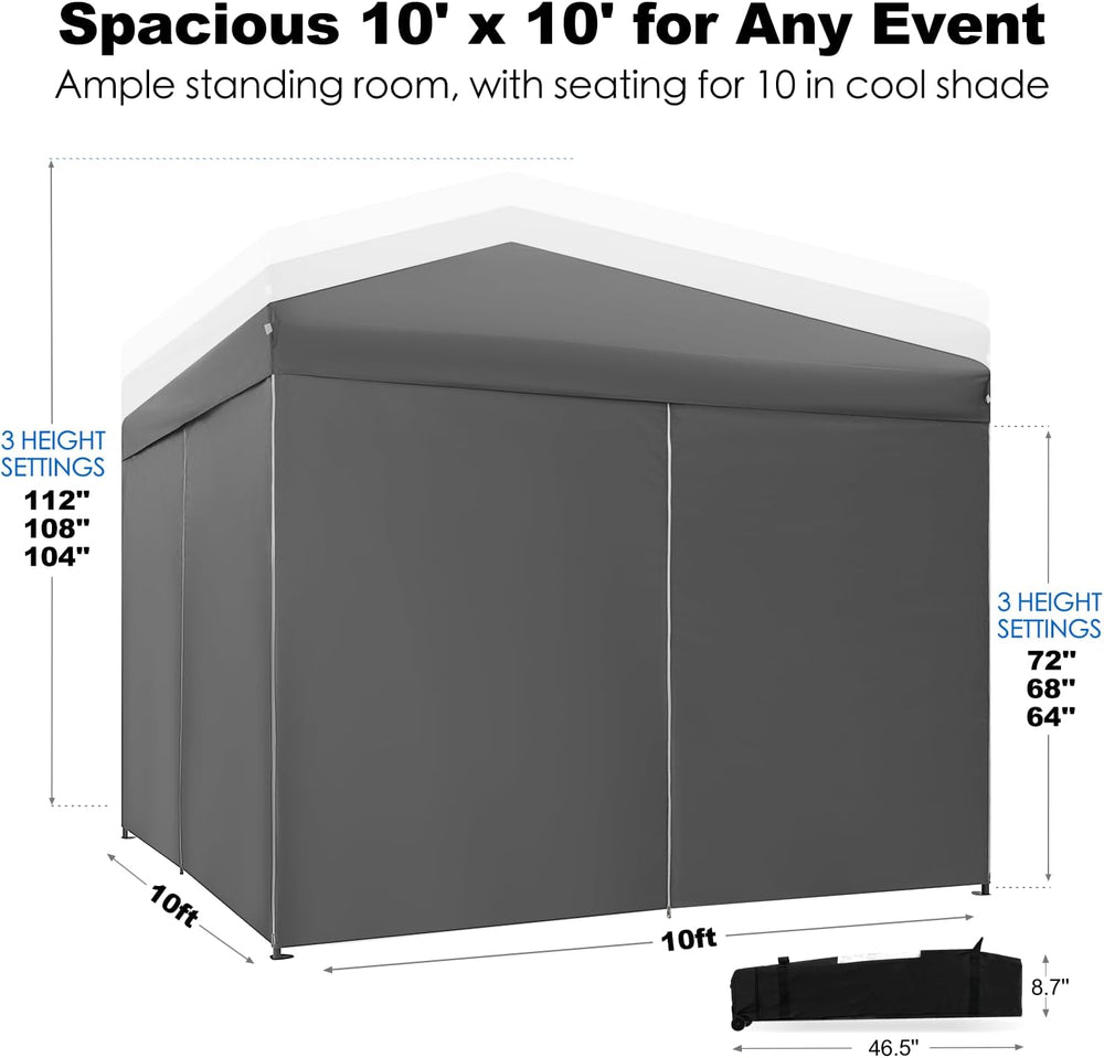 GAFETE 4 Sidewalls Pop Up Canopy, Commercial 10x10 Tent, Gray