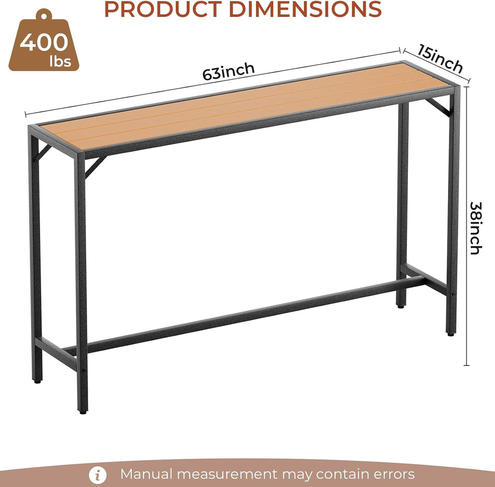 TLSUNNY 63" Patio Bar Table, Sturdy Outdoor Counter Height Table, Teak
