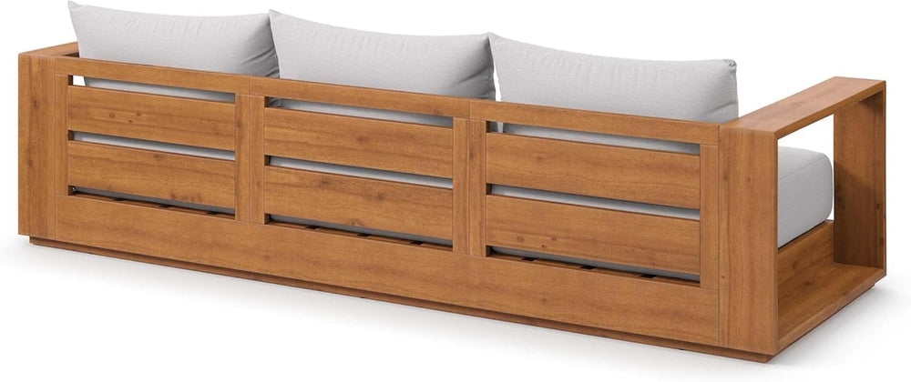 Modway Tahoe Acacia Wood Outdoor Patio Sofa in Natural Light Gray with Weathe...