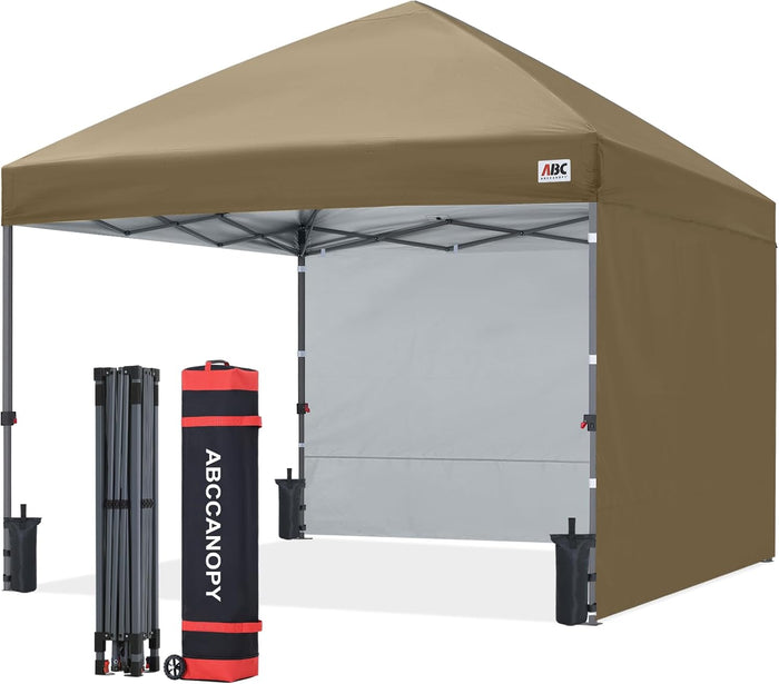 ABCCANOPY 10x10 Pop Up Canopy Tent, 2 Sidewalls, All-Weather Shade, Khaki