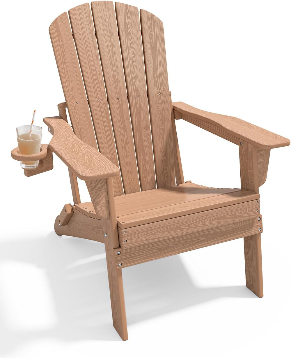 HDPE Folding Adirondack Chair with Cup Holder, Cedar