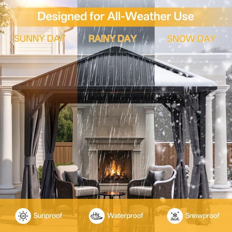 ENDARK 10x10 FT Hardtop Gazebo with Galvanized Steel Roof