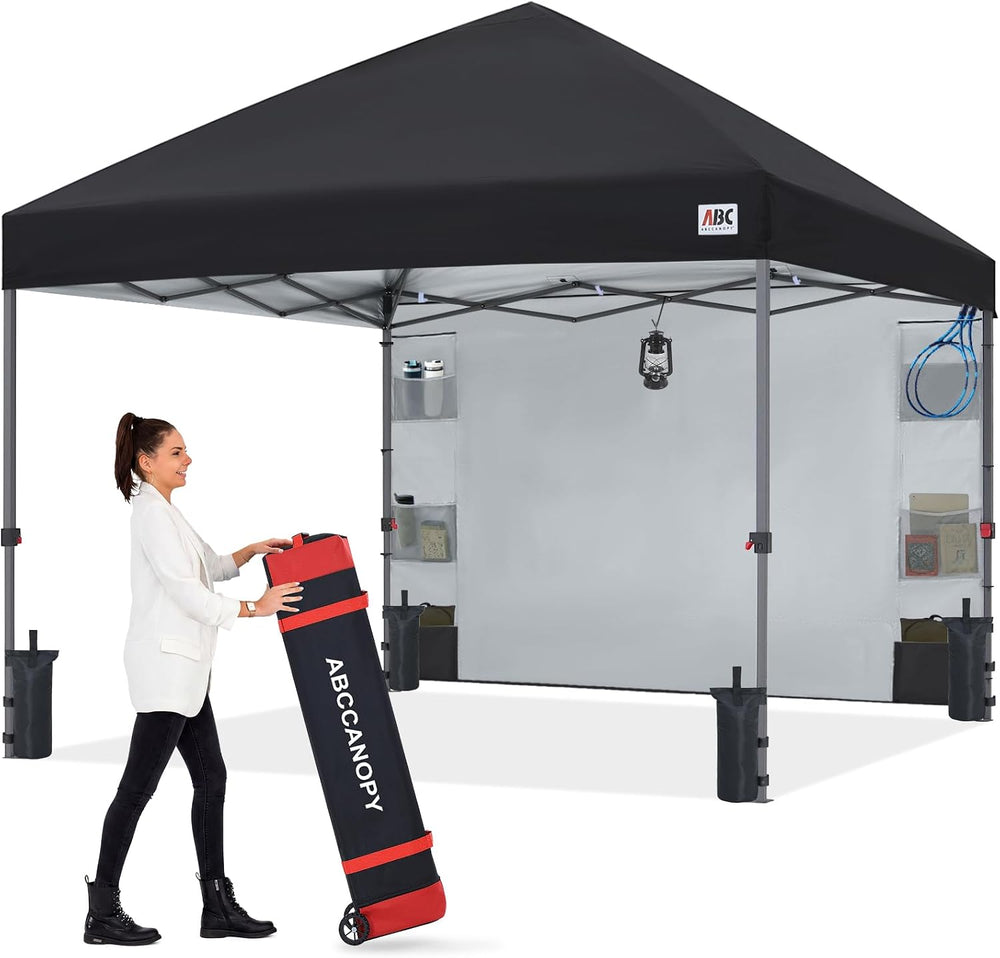 ABCCANOPY 10x10 Heavy Duty Pop Up Canopy Tent with Storage Sidewall, Black