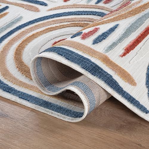 CAMILSON Indoor Outdoor Rug, Multicolor 10x14 Geometric Arch Striped Large Ar...