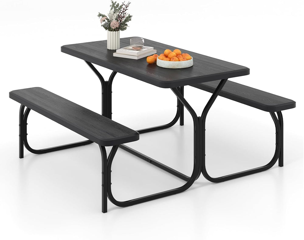 S AFSTAR Picnic Table, 59” Plastic Picnic Table with Benches, Steel Frame &am...