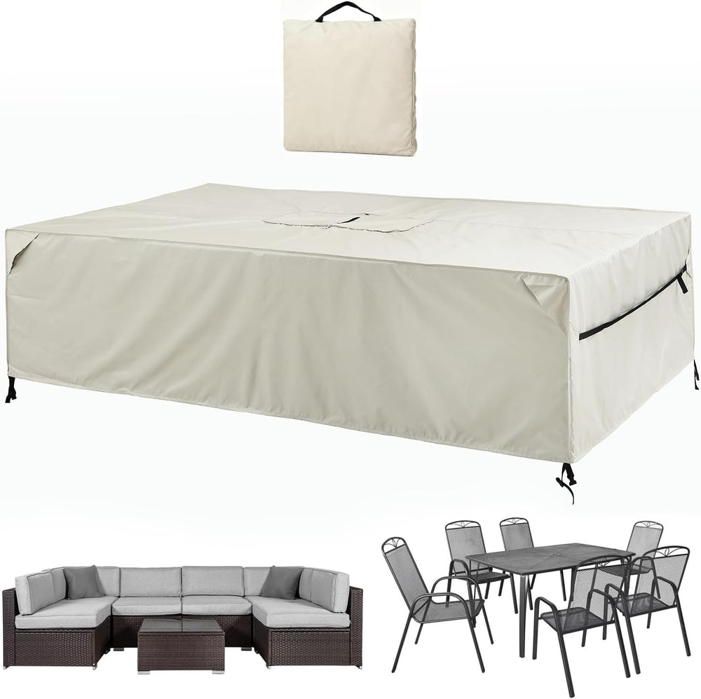 Waterproof Patio Table Cover for 6-Seat Dining Set with Bag Beige