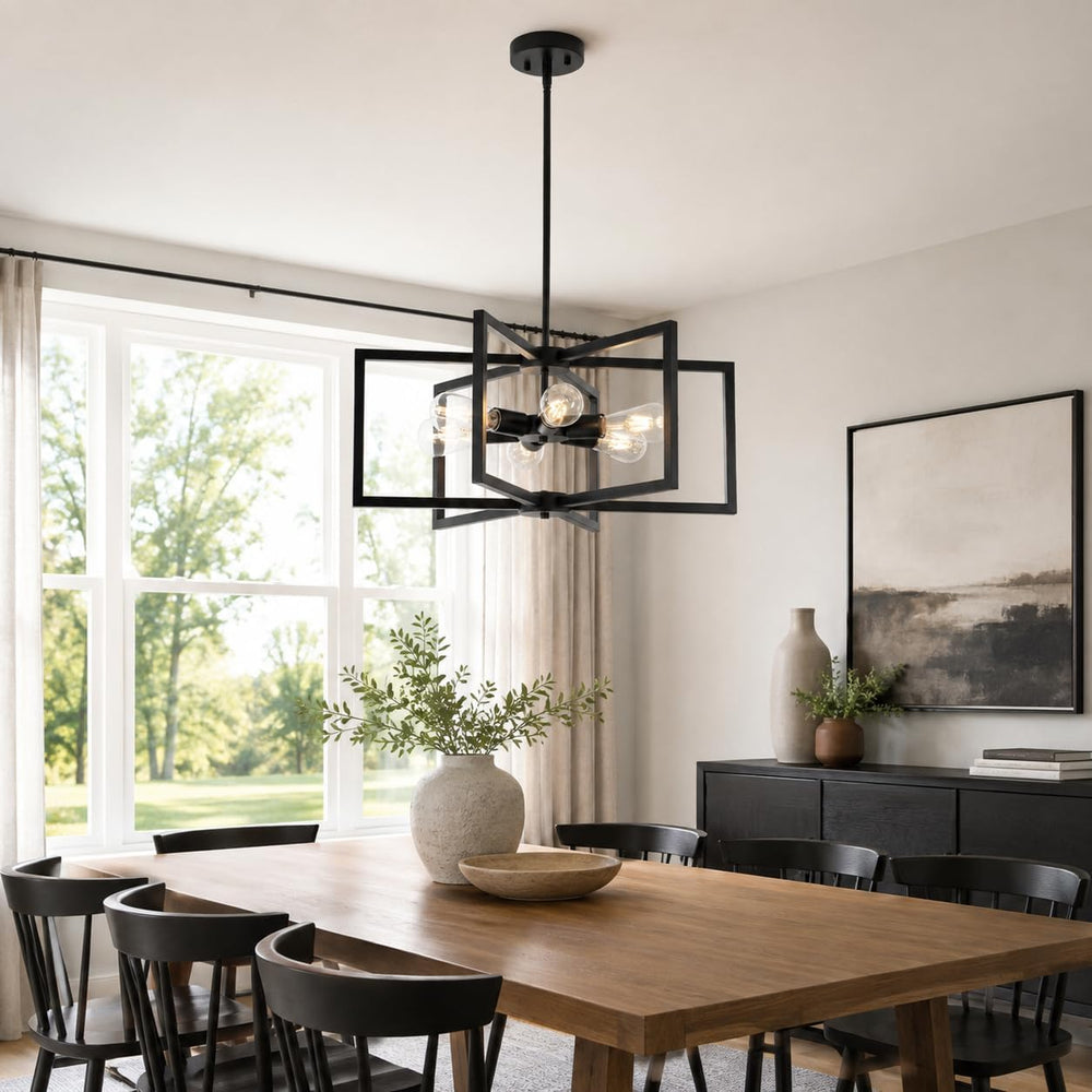 23.6” Black Chandelier for Dining Room 6 Light Kitchen Chandelier over Table ...