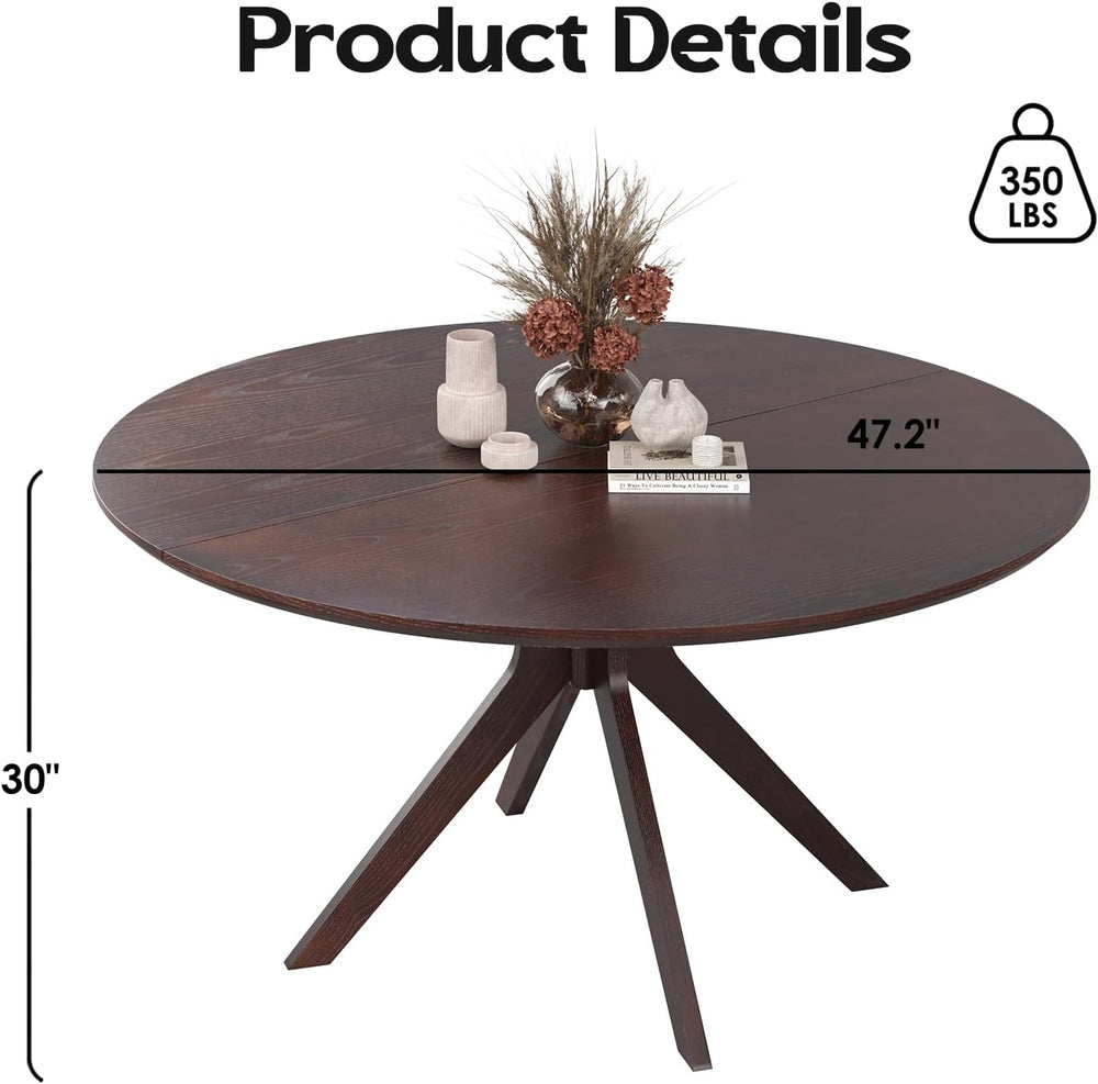Soohow 47.2" Solid Wood Round Dining Table for 4-6 People with Intersect...