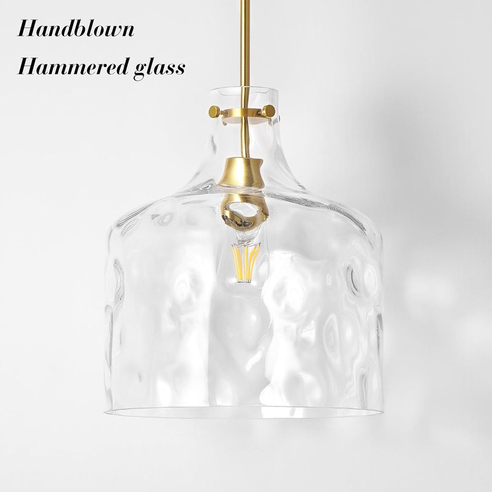 CATINER 16" Farmhouse Hammered Glass Pendant Light, Gold Hanging Light