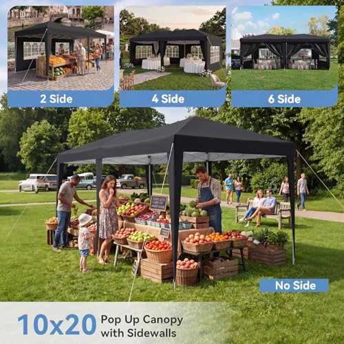 10x20 Pop Up Canopy Tent with Sidewalls, One-Push Instant Setup Waterproof Ou...
