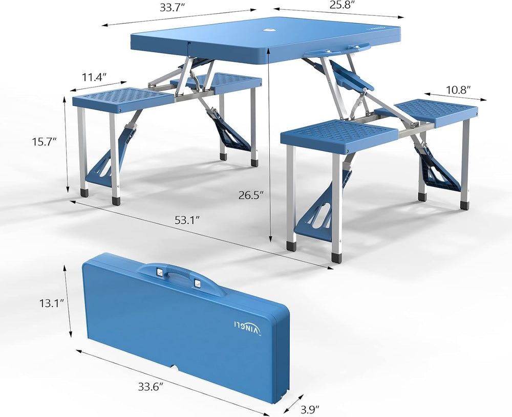 VINGLI 4 Ft Camping Picnic Table Set with 4 Seats with Umbrella Hole Folding ...