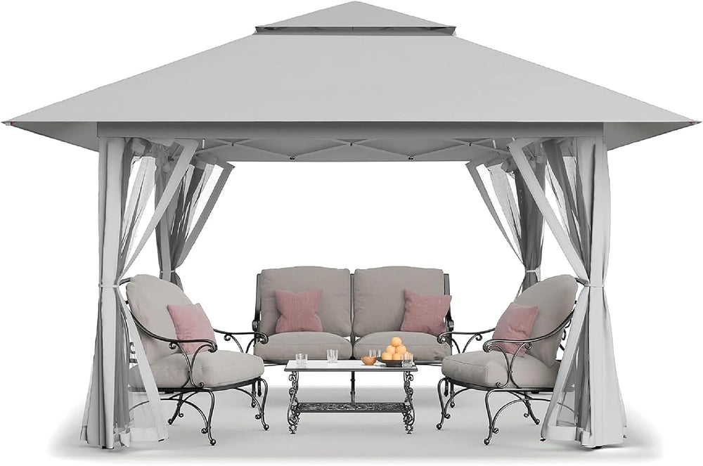 CROWN SHADES 13x13 Pop Up Gazebo, Outdoor Canopy Tent, Grey