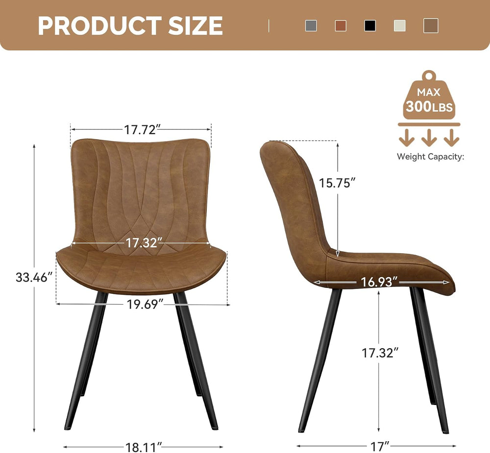 Dining Chair Set of 2 PU Leather Dining Room Chairs Upholstered Comfy Dining ...