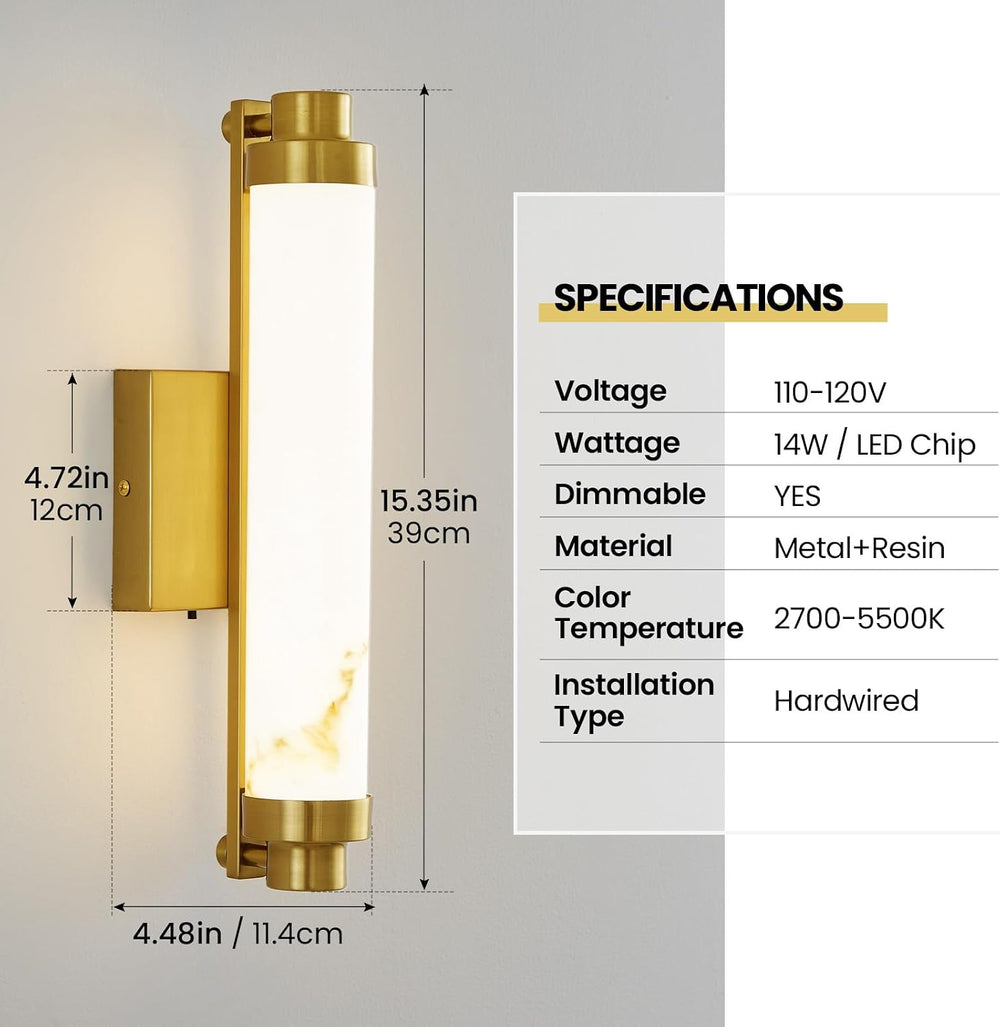 15.4" Gold Wall Sconces Set of 2, Modern Bathroom Sconces with Resin Sha...