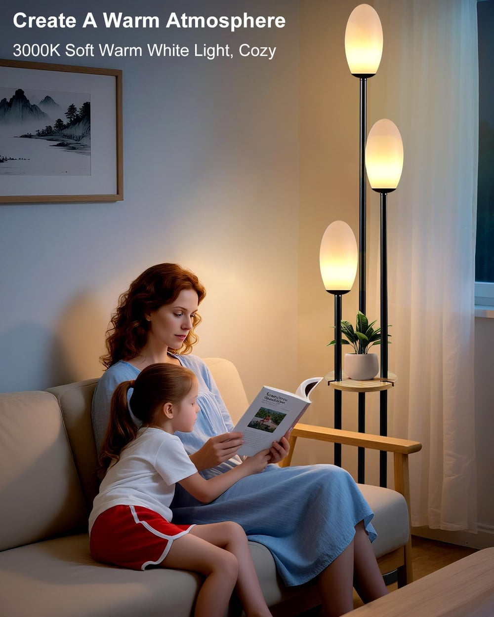 Lightdot LED Floor Lamp Dimmable Globe Floor Lamps with Shelf Mid Century Mod...