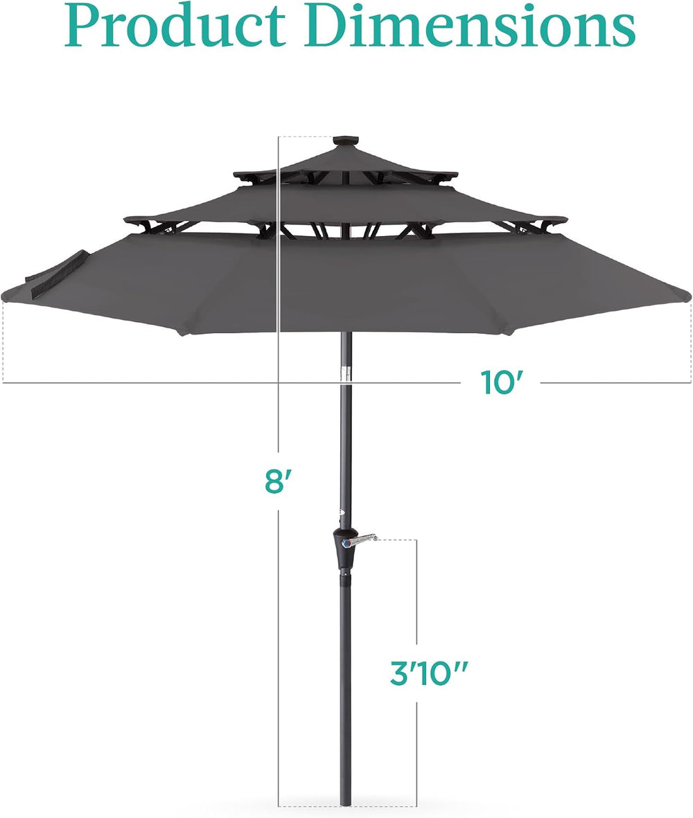 Best Choice Products 10ft 3-Tier Solar Patio Umbrella, Outdoor Market Sun Sha...