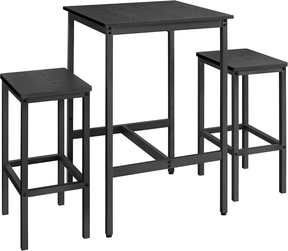 VASAGLE Bar Table and Chairs Set, Square, with 2 Stools, Space Saving