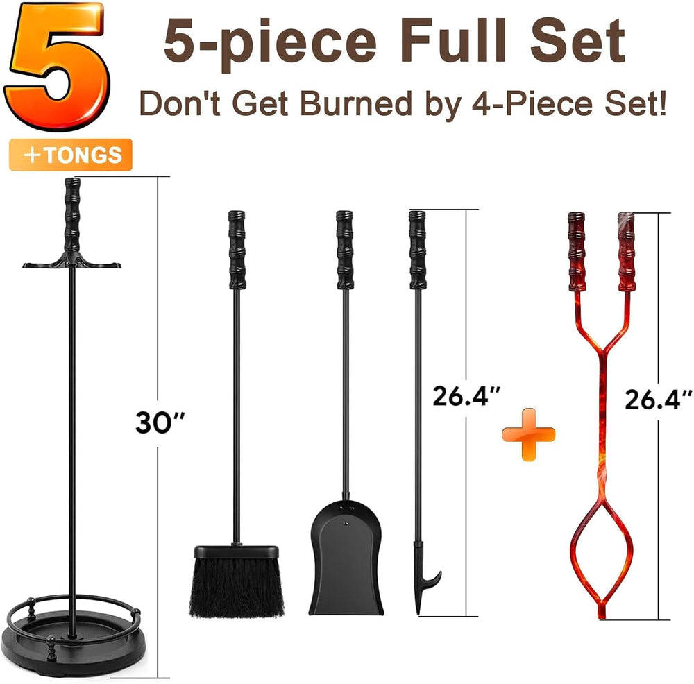 AMAGABELI Garden & Home 5 Pieces Fireplace Tools Sets Wrought Iron Indoor...