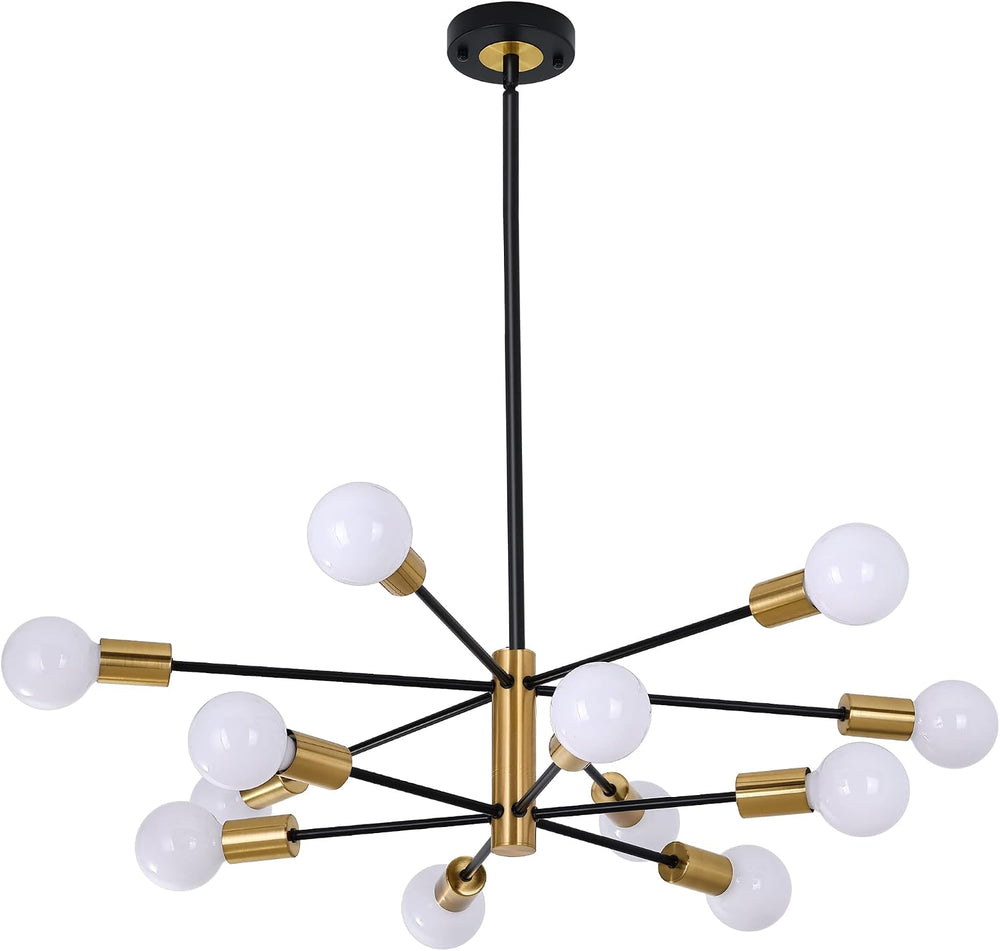 12-Light Modern Sputnik Chandelier, Mid Century Black Gold Ceiling Chandelier...