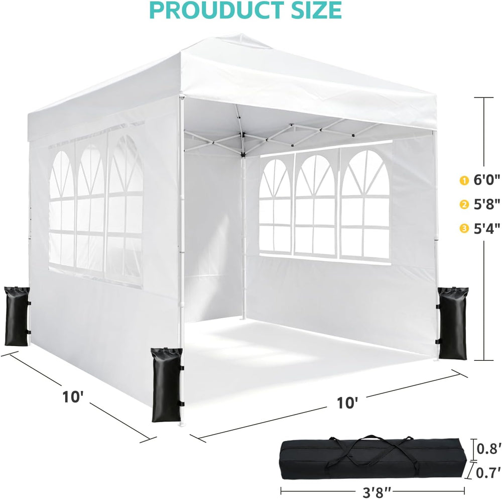 10x10 One Push Pop Up Canopy Tent with Vented Roof, White